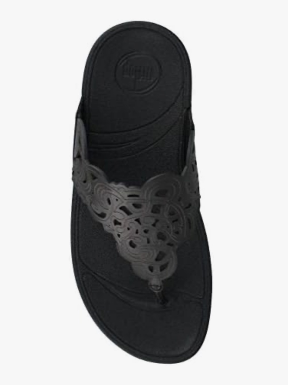 FitFlop Flora Thong Sandals Lazer Cutout Leather US 7 EUR 38 Black